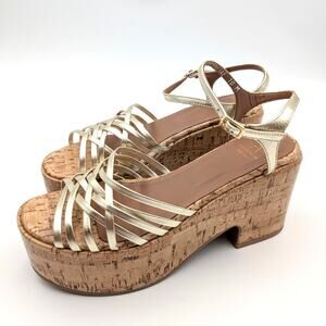 Aquatalia Elene Metallic Caged Platform Sandals Women's Gold Size US10 EU41